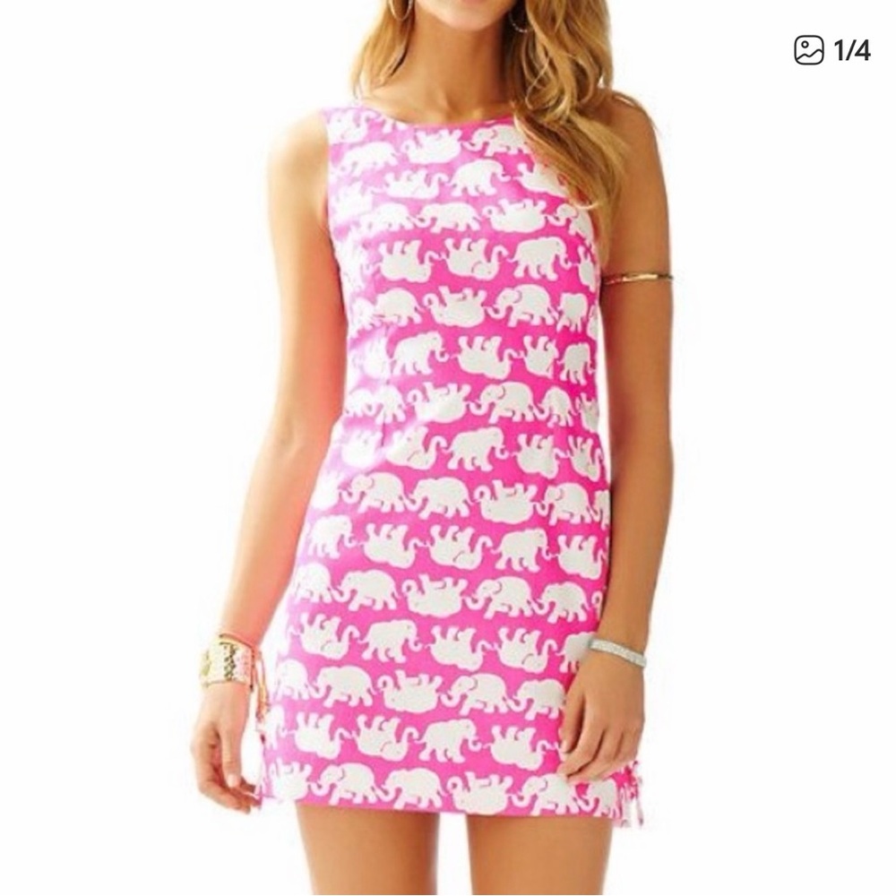 Lilly Pulitzer Delia Shift Dress in the "Pink Tusk in Sun" elephants Size 00